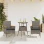 Preview: ARDEBO.de - 3-tlg. Garten-Essgruppe mit Kissen Grau Poly Rattan Akazie