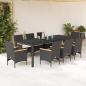 Preview: ARDEBO.de - 9-tlg. Garten-Essgruppe mit Kissen Schwarz Poly Rattan und Glas