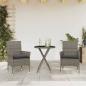 Preview: ARDEBO.de - 3-tlg. Bistro-Set mit Kissen Grau Poly Rattan und Glas