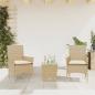 Preview: ARDEBO.de - 3-tlg. Bistro-Set mit Kissen Beige Poly Rattan und Glas