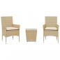 Preview: 3-tlg. Bistro-Set mit Kissen Beige Poly Rattan und Glas