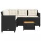 Preview: Gartensofa in L-Form mit Tisch und Kissen Schwarz Poly Rattan