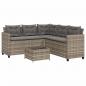 Preview: ARDEBO.de - Gartensofa in L-Form mit Tisch und Kissen Grau Poly Rattan