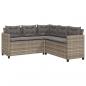 Preview: Gartensofa in L-Form mit Tisch und Kissen Grau Poly Rattan