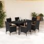 Preview: ARDEBO.de - 7-tlg. Garten-Essgruppe mit Kissen Schwarz Poly Rattan Glas