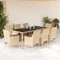 Preview: ARDEBO.de - 9-tlg. Garten-Essgruppe mit Kissen Beige Poly Rattan Glas