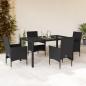 Preview: ARDEBO.de - 5-tlg. Garten-Essgruppe mit Kissen Schwarz Poly Rattan und Glas