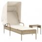 Preview: Sonnenliege mit Dach und Tisch Beige Poly Rattan