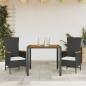 Preview: ARDEBO.de - 3-tlg. Garten-Essgruppe mit Kissen Schwarz Poly Rattan