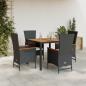 Preview: ARDEBO.de - 5-tlg. Garten-Essgruppe mit Kissen Schwarz Poly Rattan