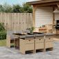 Preview: ARDEBO.de - 7-tlg. Garten-Essgruppe mit Kissen Beigemischung Poly Rattan