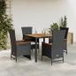 Preview: ARDEBO.de - 5-tlg. Garten-Essgruppe mit Kissen Schwarz Poly Rattan