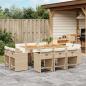 Preview: ARDEBO.de - 11-tlg. Garten-Essgruppe mit Kissen Beige Poly Rattan