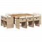 Preview: 11-tlg. Garten-Essgruppe mit Kissen Beige Poly Rattan