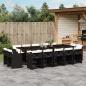 Preview: ARDEBO.de - 15-tlg. Garten-Essgruppe mit Kissen Schwarz Poly Rattan