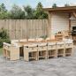 Preview: ARDEBO.de - 15-tlg. Garten-Essgruppe mit Kissen Beige Poly Rattan