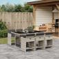 Preview: ARDEBO.de - 7-tlg. Garten-Essgruppe mit Kissen Hellgrau Poly Rattan