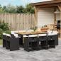 Preview: ARDEBO.de - 11-tlg. Garten-Essgruppe mit Kissen Schwarz Poly Rattan