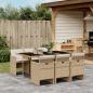 Preview: ARDEBO.de - 7-tlg. Garten-Essgruppe mit Kissen Beige Poly Rattan