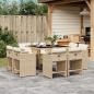 Preview: ARDEBO.de - 9-tlg. Garten-Essgruppe mit Kissen Beige Poly Rattan