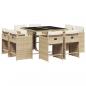 Preview: 9-tlg. Garten-Essgruppe mit Kissen Beige Poly Rattan