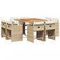 Preview: 9-tlg. Garten-Essgruppe mit Kissen Beige Poly Rattan