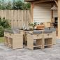 Preview: ARDEBO.de - 9-tlg. Garten-Essgruppe mit Kissen Beigemischung Poly Rattan