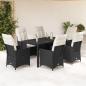 Preview: ARDEBO.de - 7-tlg. Garten-Essgruppe mit Kissen Schwarz Poly Rattan