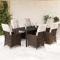 Preview: ARDEBO.de - 7-tlg. Garten-Essgruppe mit Kissen Braun Poly Rattan