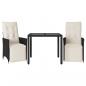 Preview: 3-tlg. Bistro-Set mit Kissen Schwarz Poly Rattan