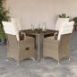 Preview: ARDEBO.de - 5-tlg. Garten-Essgruppe mit Kissen Beige Poly Rattan