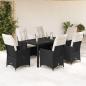 Preview: ARDEBO.de - 7-tlg. Garten-Essgruppe mit Kissen Schwarz Poly Rattan