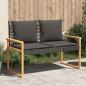 Preview: ARDEBO.de - Gartenbank mit Kissen Schwarz Poly Rattan Akazienholz