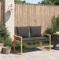 Preview: Gartenbank mit Kissen Schwarz Poly Rattan Akazienholz