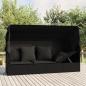 Preview: ARDEBO.de - Outdoor-Loungebett mit Dach und Kissen Schwarz Poly Rattan