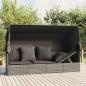 Preview: ARDEBO.de - Outdoor-Loungebett mit Dach und Kissen Grau Poly Rattan