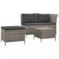 Preview: 3-tlg. Garten-Lounge-Set mit Kissen Grau Poly Rattan