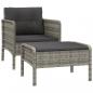 Preview: 2-tlg. Garten-Lounge-Set mit Kissen Grau Poly Rattan