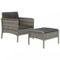 Preview: 2-tlg. Garten-Lounge-Set mit Kissen Grau Poly Rattan