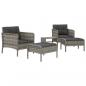 Preview: 5-tlg. Garten-Lounge-Set mit Kissen Grau Poly Rattan