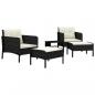 Preview: 5-tlg. Garten-Lounge-Set mit Kissen Schwarz Poly Rattan