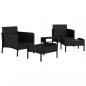 Preview: 5-tlg. Garten-Lounge-Set mit Kissen Schwarz Poly Rattan