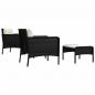 Preview: 5-tlg. Garten-Lounge-Set mit Kissen Schwarz Poly Rattan