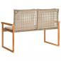 Preview: Gartenbank mit Kissen Beige Poly Rattan Akazienholz