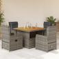 Preview: ARDEBO.de - 5-tlg. Garten-Essgruppe mit Kissen Grau Poly Rattan