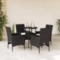 Preview: ARDEBO.de - 5-tlg. Garten-Essgruppe mit Kissen Schwarz Poly Rattan und Glas