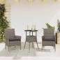 Preview: ARDEBO.de - 3-tlg. Garten-Essgruppe mit Kissen Grau Poly Rattan und Glas