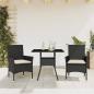 Preview: ARDEBO.de - 3-tlg. Garten-Essgruppe mit Kissen Schwarz Poly Rattan Glas