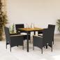 Preview: ARDEBO.de - 5-tlg. Garten-Essgruppe mit Kissen Schwarz Poly Rattan Akazie