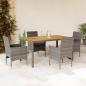 Preview: ARDEBO.de - 5-tlg. Garten-Essgruppe mit Kissen Grau Poly Rattan Akazie